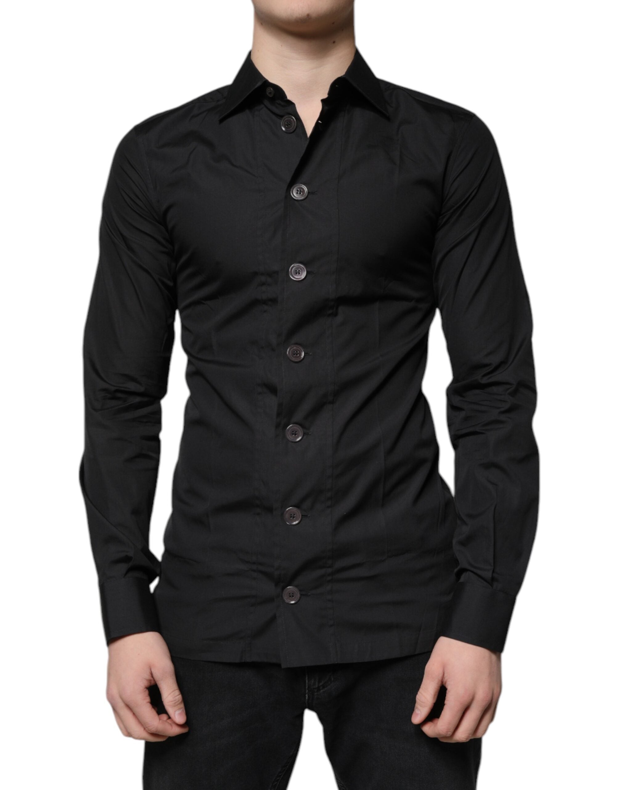 Dolce & Gabbana Black cotton long-sleeved shirt for formal occasions